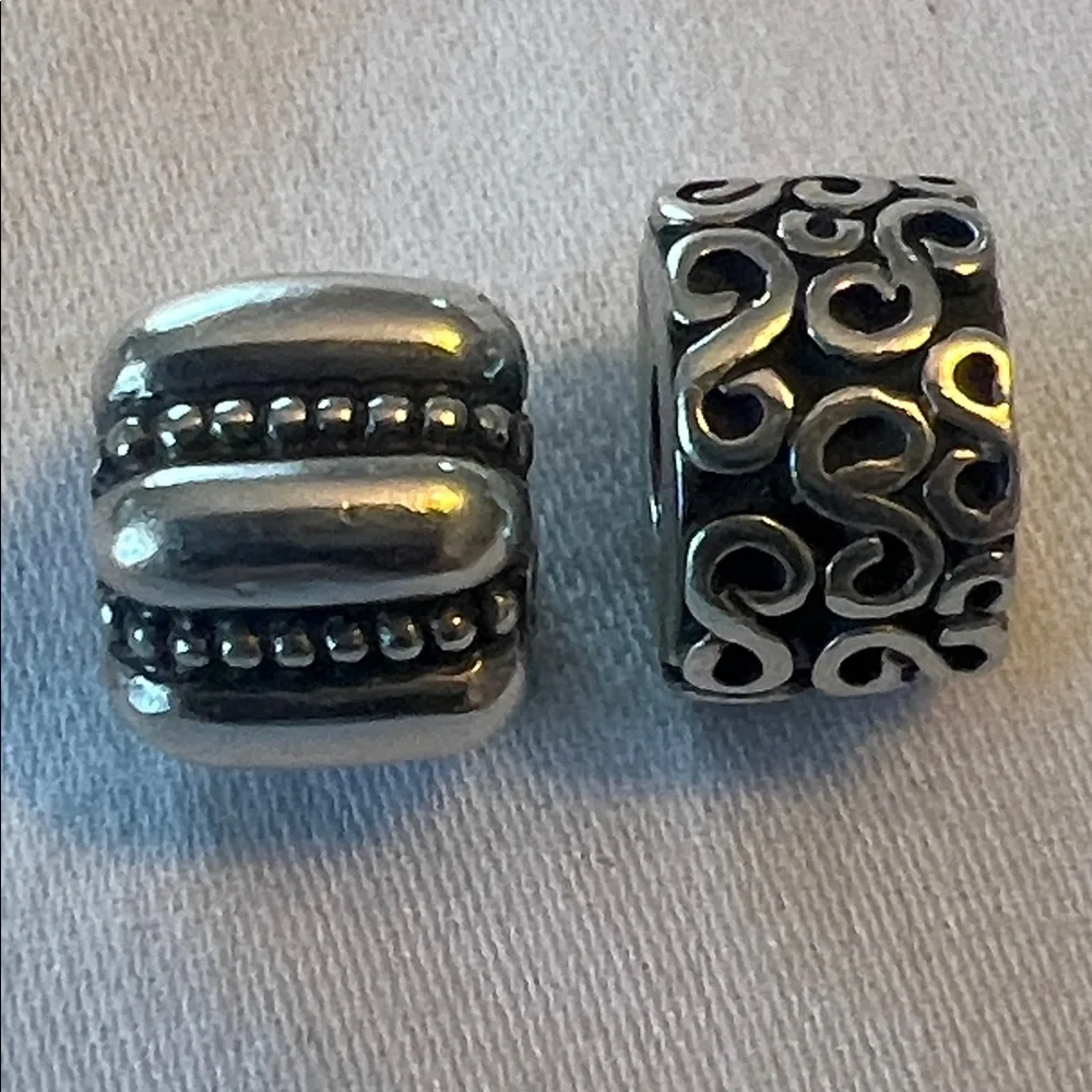 TWO Pandora Sterling Silver Clip Charms, Dots & Ridges, S Swirl, Retired - Picture 1 of 7